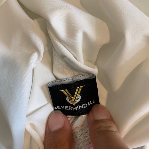 NevermindAll Top Womens XS White Perforated Ruffle High Collar Elizabethan Golf - Picture 8 of 12